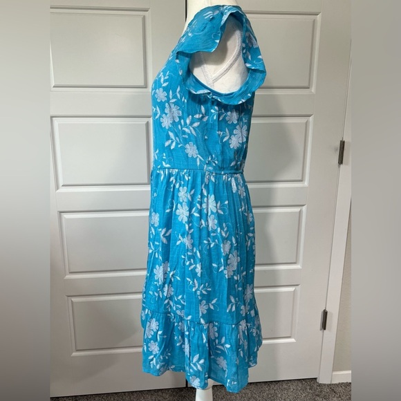 Cato Blue Floral Embroidered Summer Dress Flutter Sleeve Casual Sundress Medium - Picture 3 of 8